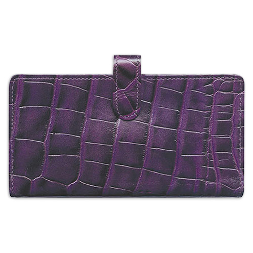 Purple Crocodile Leather Checkbook Cover