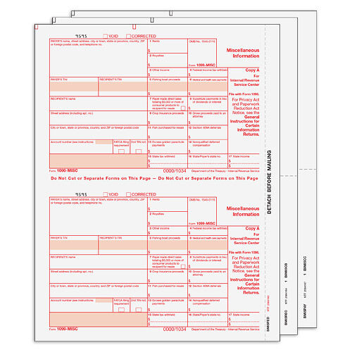 1099-MISC Laser Set 3-Part (Peachtree &amp; Quickbooks Compatible)