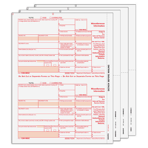 1099-MISC Laser Set 4-Part (Peachtree &amp; Quickbooks Compatible)