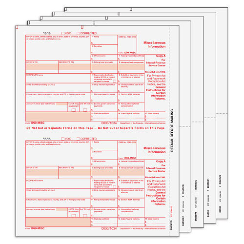 1099-MISC Laser Set 5-Part (Peachtree &amp; Quickbooks Compatible)