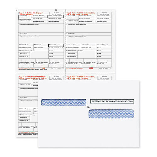BUNDLE: W-2 Laser 4-Up Pre-Printed Tax Forms with Envelopes