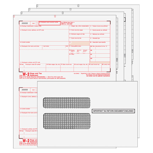 BUNDLE: W-2 Laser Set 4-Part Tax Forms with Envelopes (Quicken & Quickbooks Compatible)