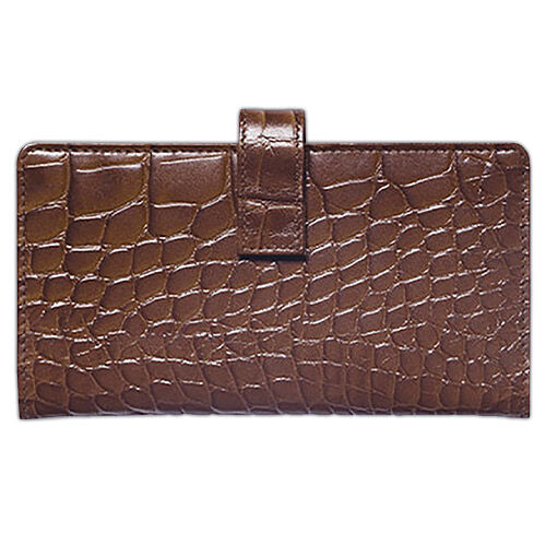 Brown Crocodile Leather Checkbook Cover
