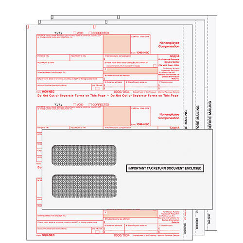 BUNDLE - Laser 1099-NEC (non-employee compensation) 3 part set w/envelopes