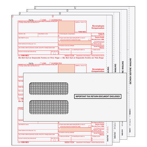 BUNDLE - Laser 1099-NEC (non-employee compensation) 4 part set w/envelopes